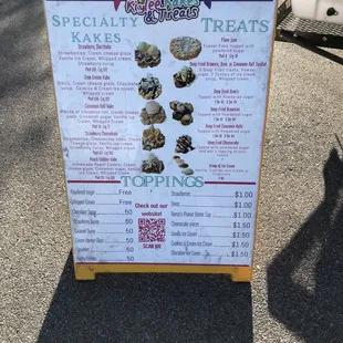 a menu for special treats
