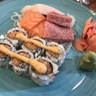 I forgot, the spicy salmon roll that came with tasted like canned salmon. Bleah! Tuna was HORRIBLE!