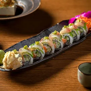 a plate of sushi on a table