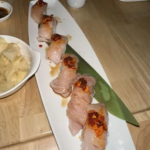 Albacore belly with chili crunch. Fantastic.