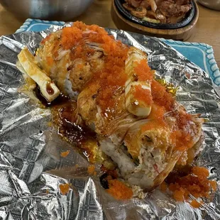 Dynamite roll. Must share, requires fork. Almost like a dip.