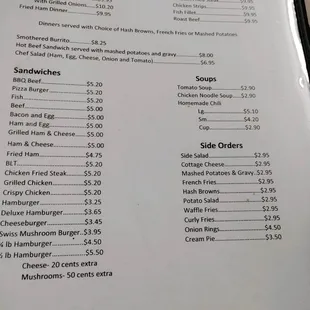 the menu for the restaurant