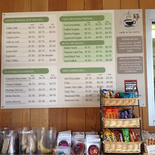 a menu and prices