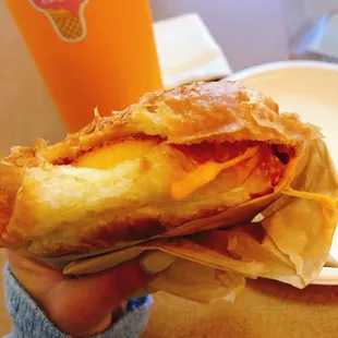Cheese and egg croissant sandwich