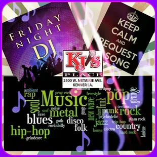 a flyer for the kj's place