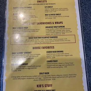 the breakfast menu