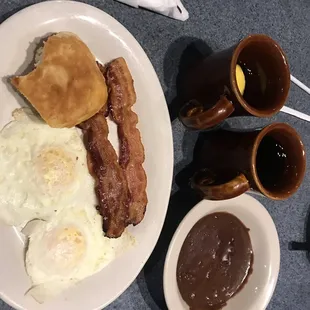 Pick 4 breakfast. (Eggs, bacon, biscuit, chocolate gravy) yum!