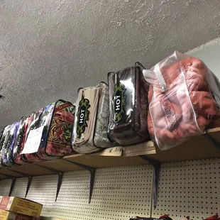 a variety of foods on shelves