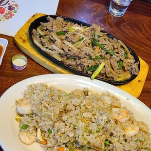 Shrimp fried rice, beef bulgogi