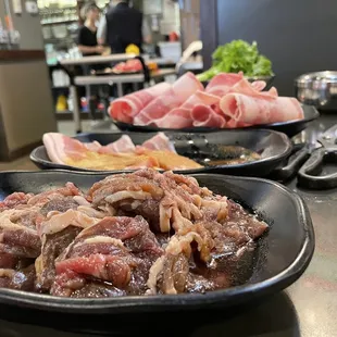 Bulgogi, thick samgyeopsal, chadolbaegi