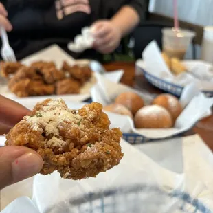 Boneless fried chicken with honey powder. Soooo good.