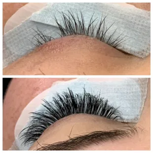 Textured volume lashes camouflaging a gap a client had in her natural lashes.
