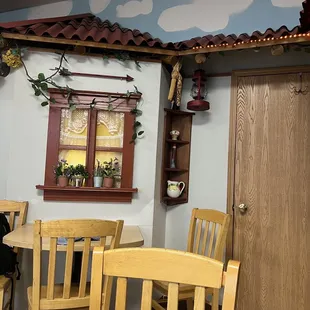 a table and chairs in a restaurant