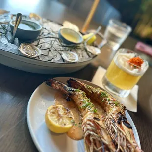 Grilled prawns and oysters