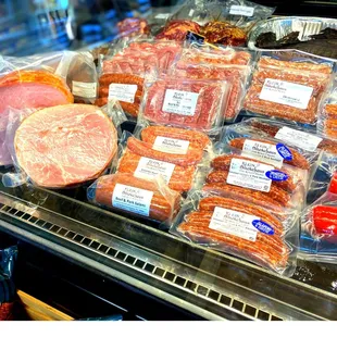 a variety of sausages on display