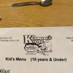 the menu for the restaurant