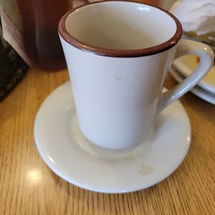 Saucers with coffee cups?!?!  This is madness!!!  First time in my life that I&apos;ve seen this done.  Bravo!
