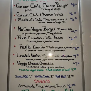 a menu for the restaurant