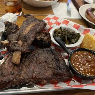 BEEF & PORK RIB COMBO MEAL CHOOSE SAUCE & 2 SIDES WITH CORNBREAD