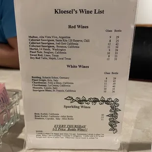 Wine Menu