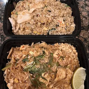 Chicken basil fried rice/chicken pad thai