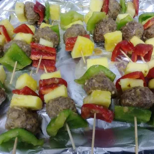 Hawaain meatball kabobs.