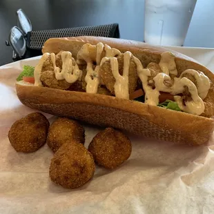 Delicious Po Boy with Hush Puppies!