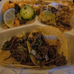 Taco plate with carne azada and birria