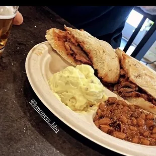 Tri-Tip sandwich, baked beans &amp; potato salad