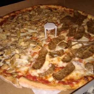 Half mushrooms and half sausages.