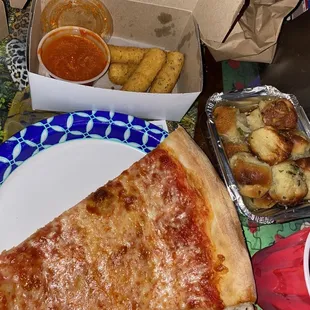 12 Pieces Garlic Knots + Mozzarella Sticks + cheese pizza small