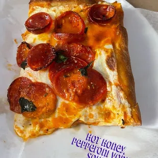 Hot honey vodka square with pepperoni