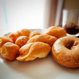 a plate of doughnuts
