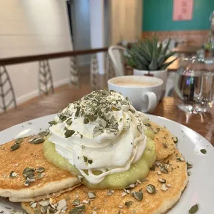Pistachio-lemon pancakes