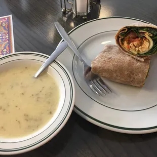 Chicken pesto wrap and Potato Gouda soup!