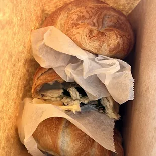 3 spinach and cheese croissants (1 had a bite taken out.. maybe that was me)