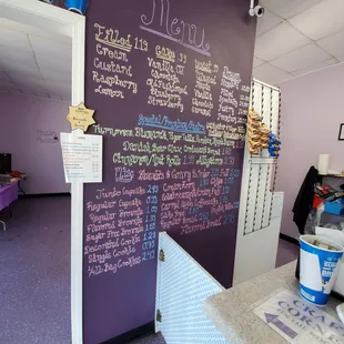 the menu on the wall