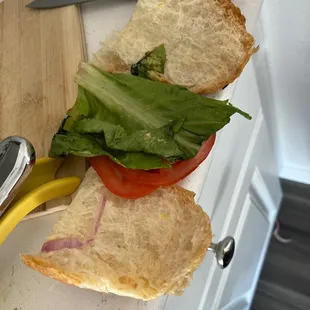 a sandwich on a cutting board