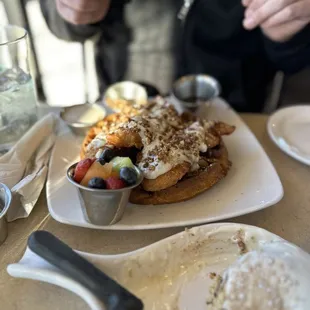 Chicken and pecan pumpkin waffles.