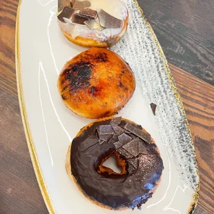 Chocolate glaze, crème brûlée, and Baltimore brew donuts