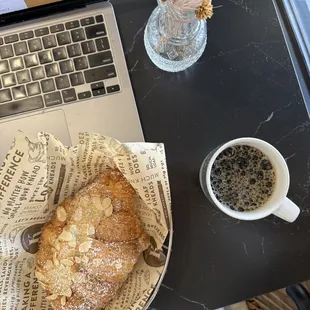 Almond croissant and drip coffee