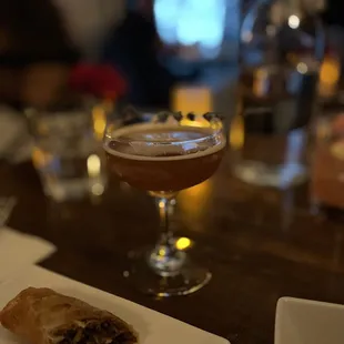 Lumpia and a lavender cocktail