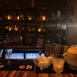 a bar with a variety of drinks