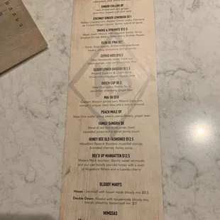 Cocktail menu