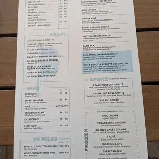Beverage menu