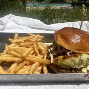 Grouper sandwich Cole slaw fried green tomatoes