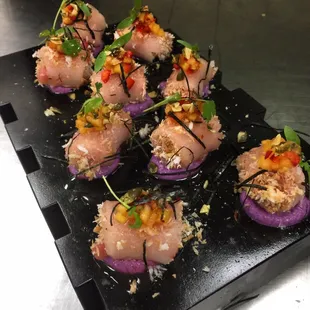 Passed hors d'oeuvres. Hamachi