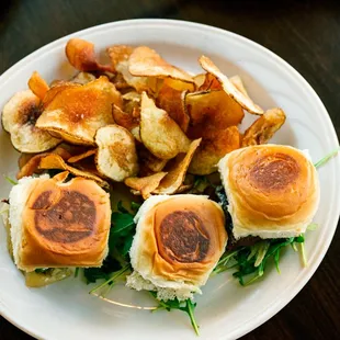 Filet Mignon Sliders with house made chips
