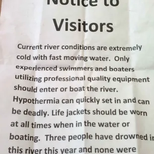 Here is the notice I was handed AFTER emerging from an emergency rescue boat, and NOT by the people at Valley Oaks.