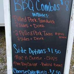a menu for a bbq combo